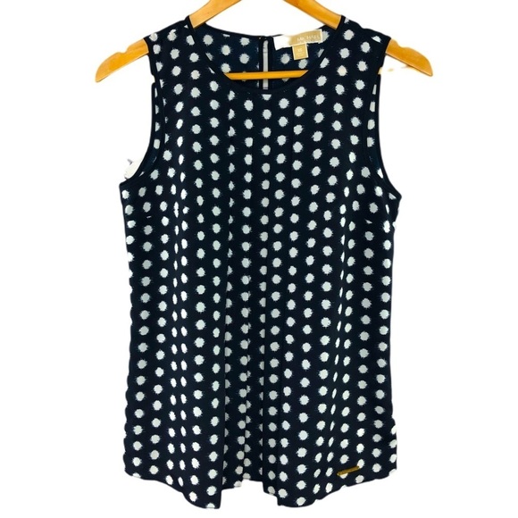 Michael Kors navy white polka dot pleated top - Picture 1 of 11